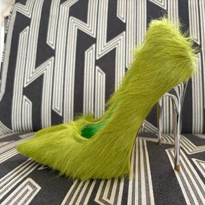 Lime Green Faux Fur Heels